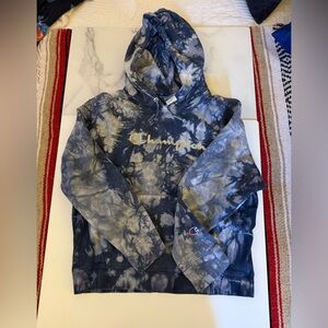 Champion Blue and White Tie-Dye Hoodie